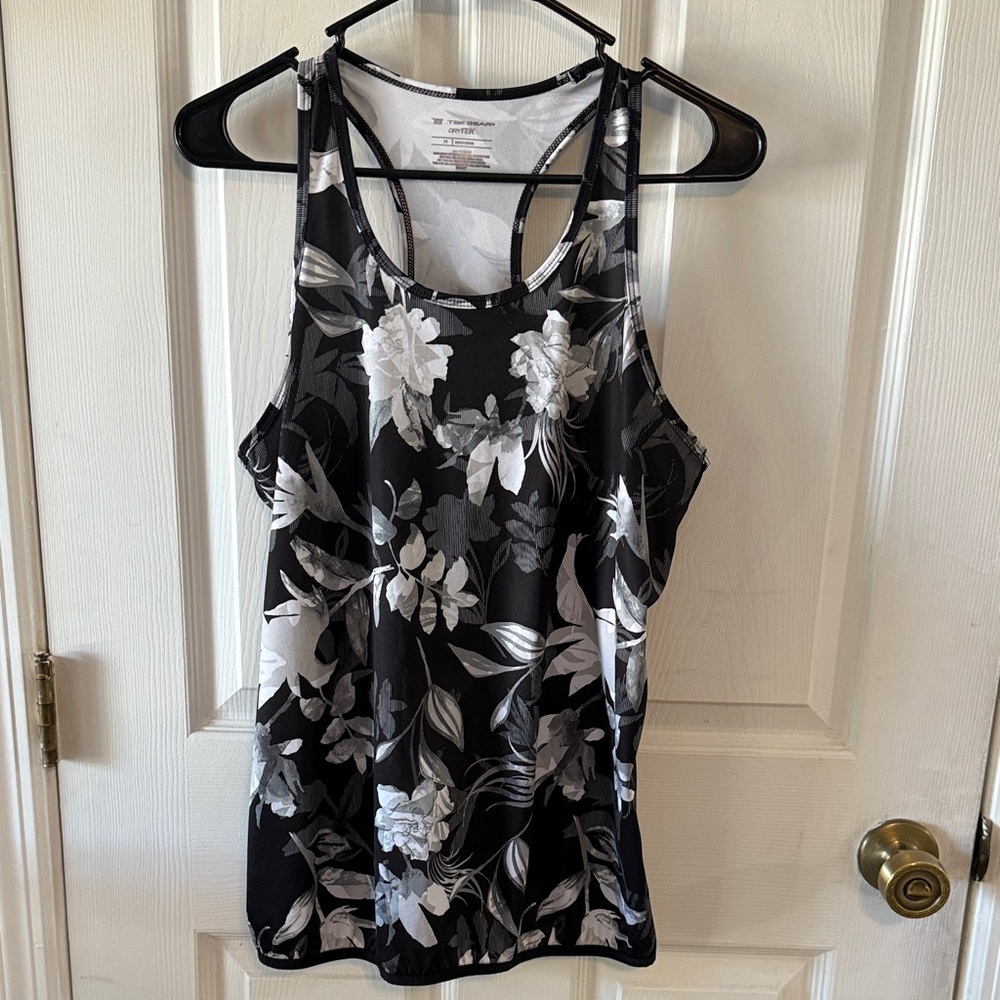Tek Gear Floral Black and White Women's Tank Top